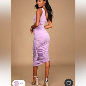 Lulu’s Total Appeal Lavendar Ruched One-Shoulder Bodycon Midi Dress
